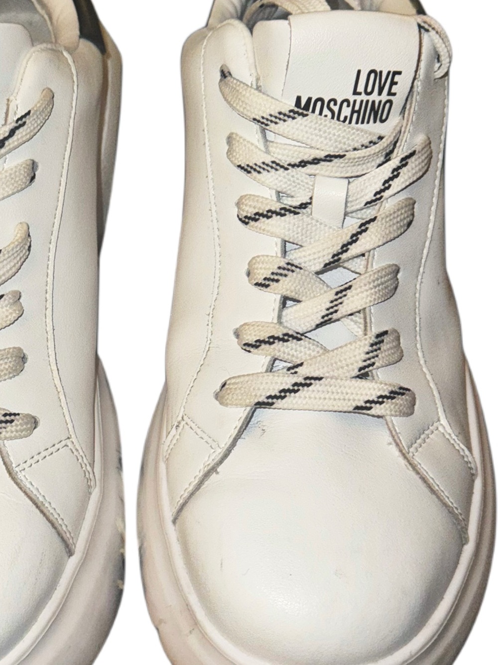 LOVE MOSCHINO - Logo Plaque Leather Platform Sneakers - White & Black - Picture 9 of 12
